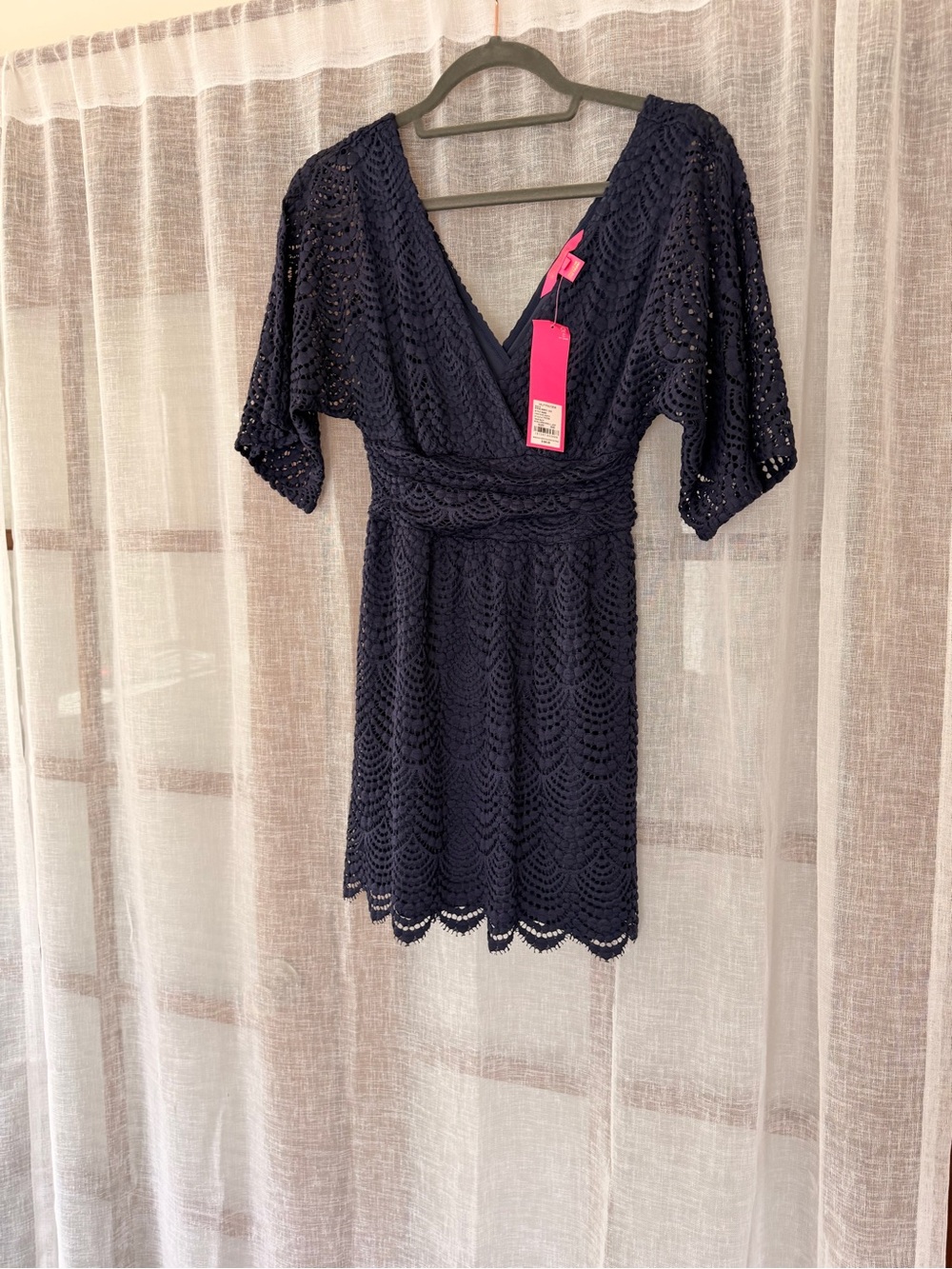 Lilly Pulitzer Navy Crochet V‑Neck Mini Romper Dress with Scallop Hem - Picture 5 of 6